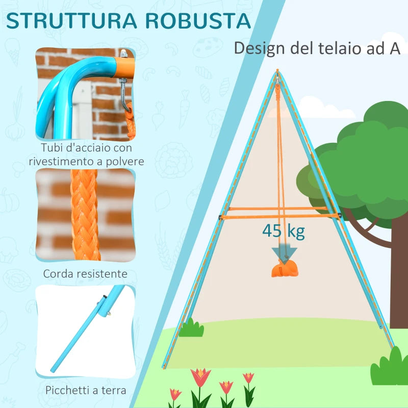 Altalena per Bambini 3-8 Anni da Giardino in Acciaio e PE con Seggiolino e Picchetti, 163x145x181 cm MN4344-066V00BUMN4