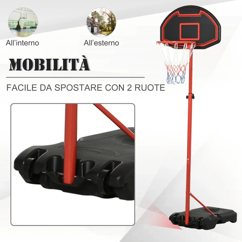 Canestro Portatile Canestro Basket da Esterno con Altezza Regolabile 193.5-248.5cm e Base da Riempire con Acqua o Sabbia, in Acciaio e Nylon 74x127x193.5-248.5cm JH8A61-015JH8