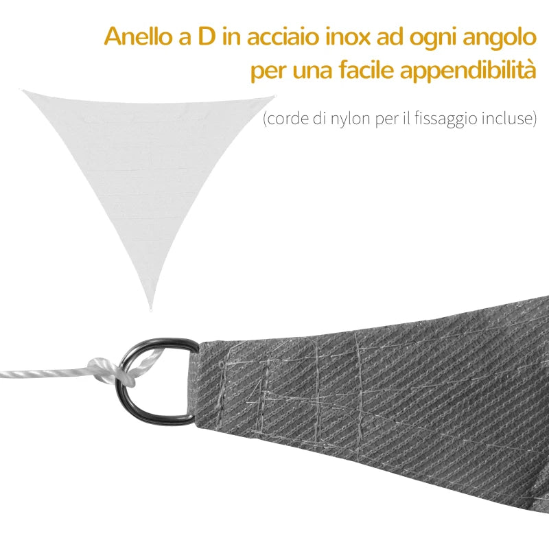 Tenda da Sole Triangolare Anti-UV e Traspirante con Ganci a D, in HDPE, 5x5x5 m VC3840-231VC3