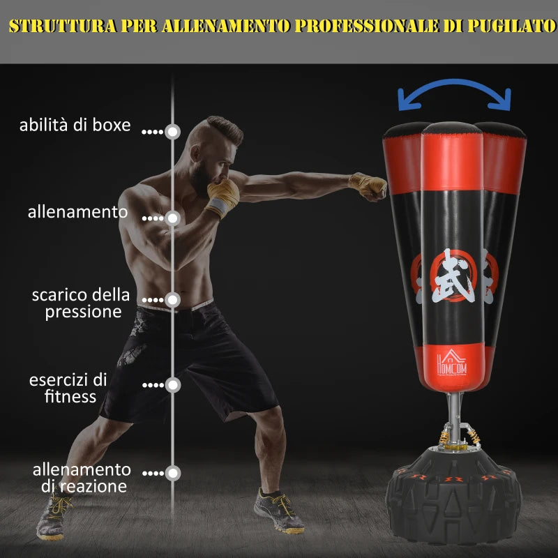 Sacco Boxe da Terra con Supporto per Allenamento Professionale a Casa o in Palestra, Nero e Rosso, Φ60 x 180 cm YQ3A91-110YQ3