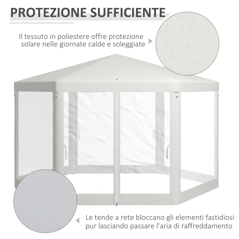 Gazebo da Giardino Esagonale con Doppio Ingresso, in Metallo e Poliestere, 3.94x3.94x2.5 m, Crema 84C-044V02CW