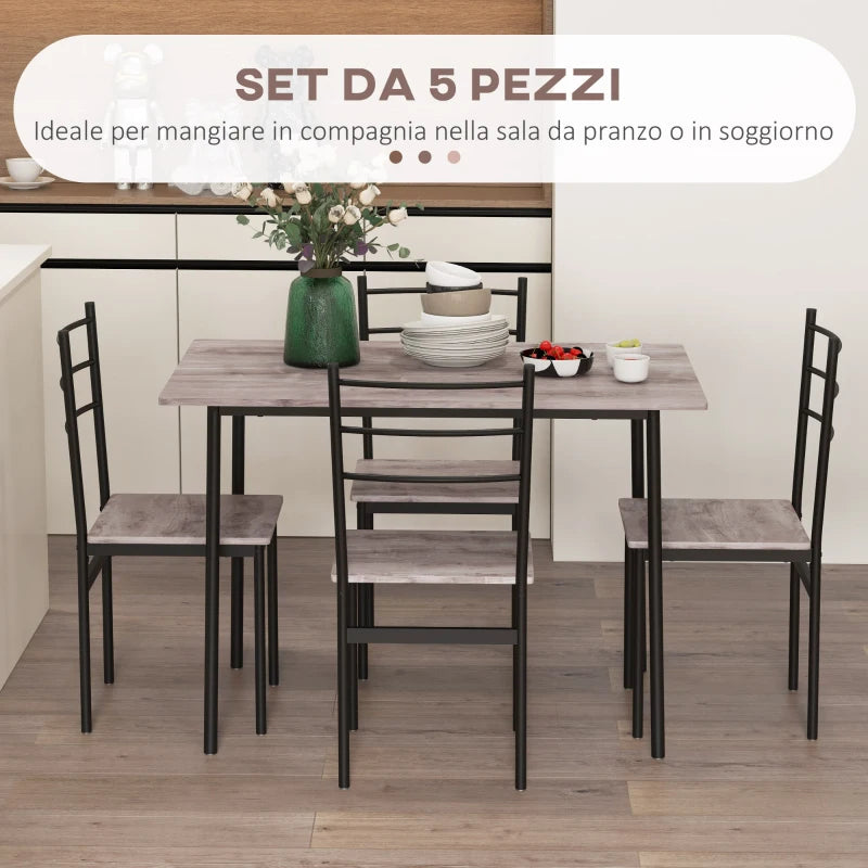 Set Tavolo e Sedie 5 Pezzi Salvaspazio con Tavolo da Cucina Rettangolare e 4 Sedie Moderne, in MDF e Acciaio WD483A-051V80LRWD4