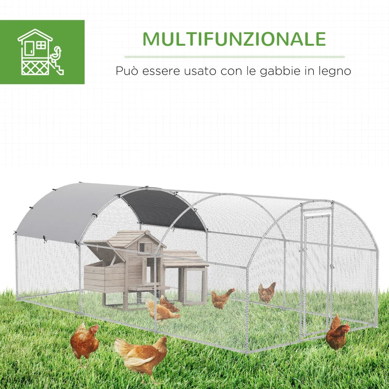 Recinto per Galline in Acciaio con Copertura Anti UV, 2.8x5.7x2m, Argento YH6D51-320YH6