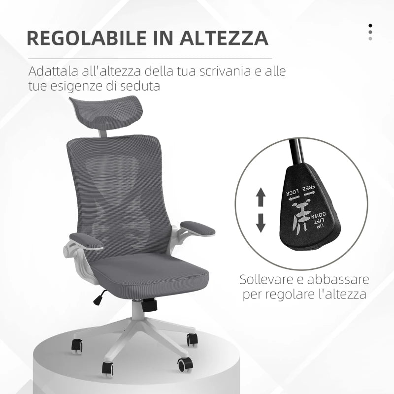 Sedia da Ufficio ad Altezza Regolabile con Supporto Lombare e Braccioli Ribaltabili, 65x64x120-130 cm FG1921-654V01CGFG1