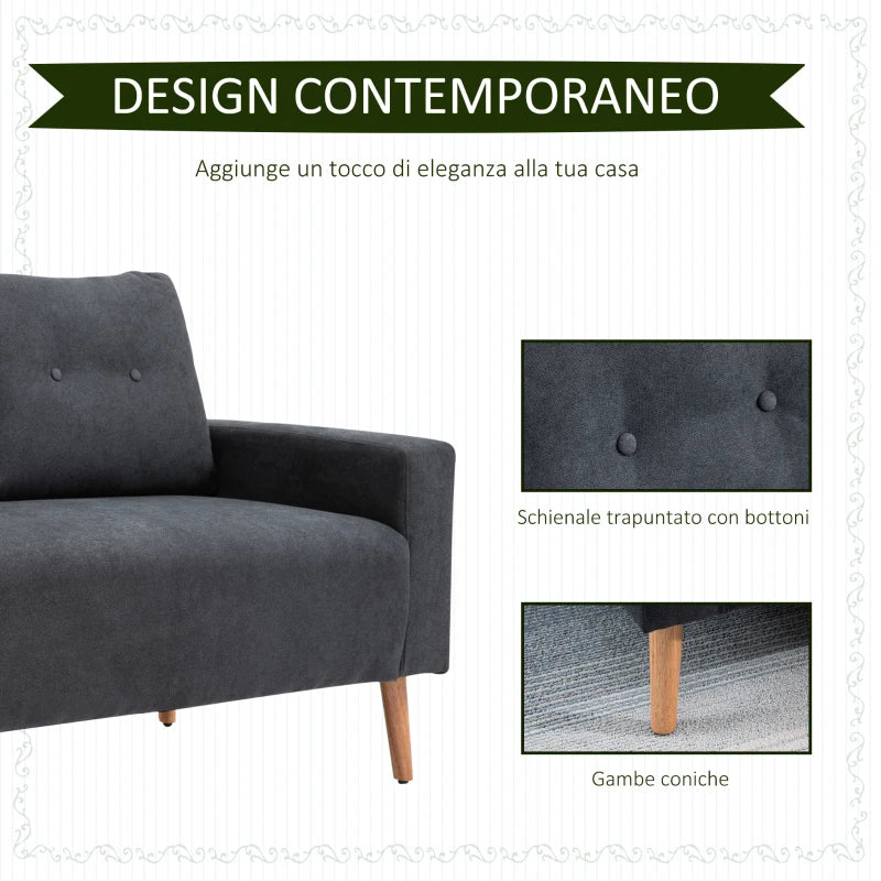 Divano 2 Posti Moderno in Stile Nordico con Schienale Trapuntato in Tessuto, 145x76x88 cm, Grigio GH2833-902CGNH2