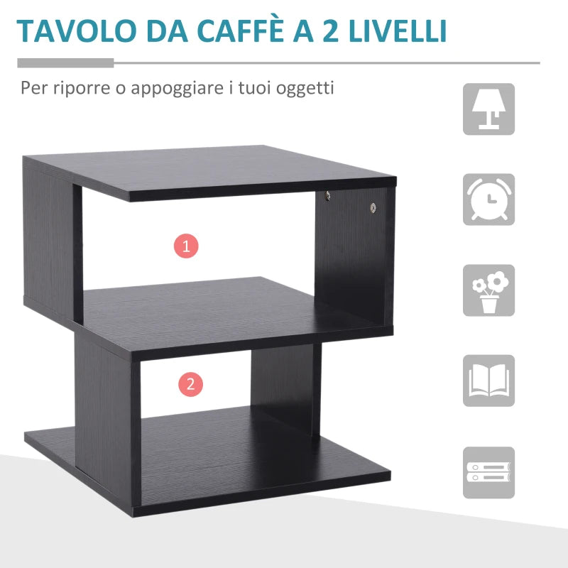 Tavolino da Salotto Basso a 3 Ripiani, Tavolino da Caffè in Legno, Arredamento Moderno Salvaspazio, Nero, 40x40x43cm KJ5833-619BKKJ5