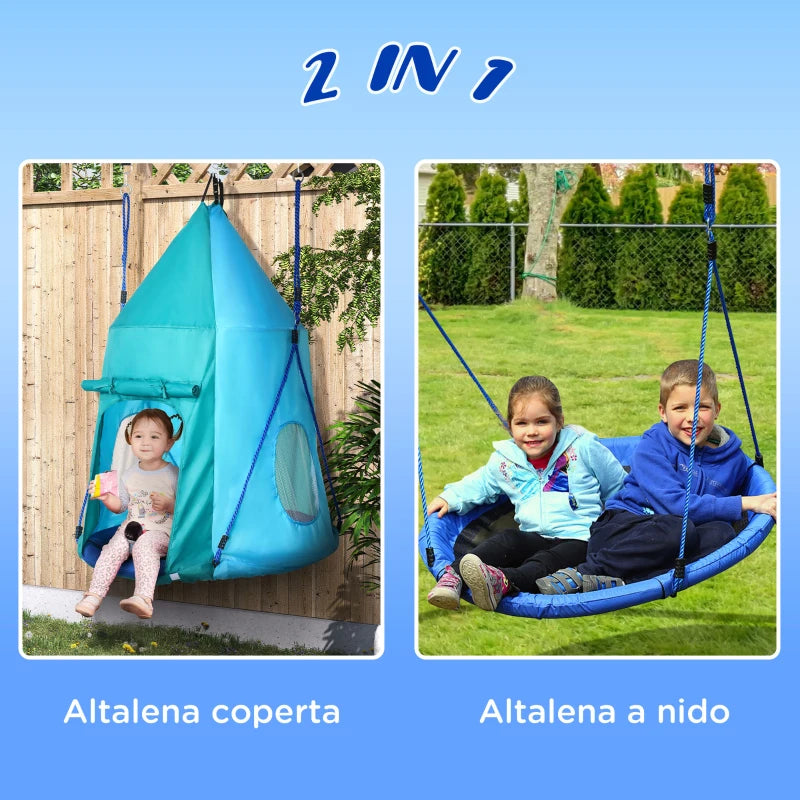 Altalena da Giardino con Tenda per Bambini da 3-8 Anni, Ø100cm e Corde Regolabili, Blu RF8344-055V00BURF8