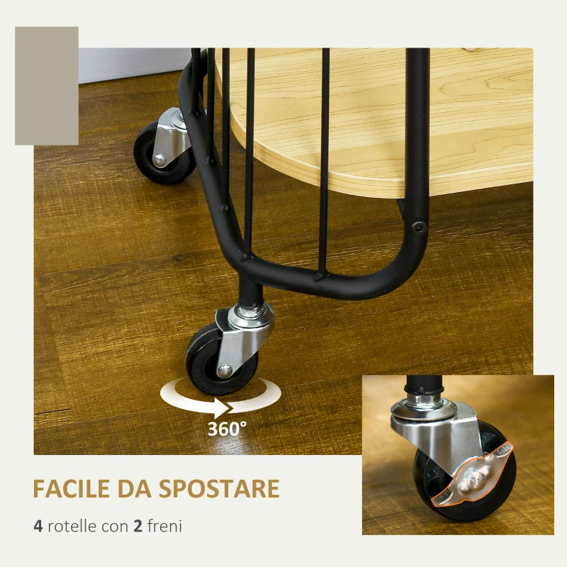 Carrello da Cucina Multiuso a 3 Livelli in Truciolato e Acciaio con Maniglia e 4 Ruote, 79x38x95 cm YT9850-243V00AKYT9