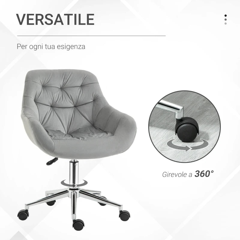 Sedia da Ufficio Ergonomica Girevole con Altezza Regolabile e Ruote, Rivestimento in Velluto, 59x58x80-90cm, Grigio LM3921-480GYLM3