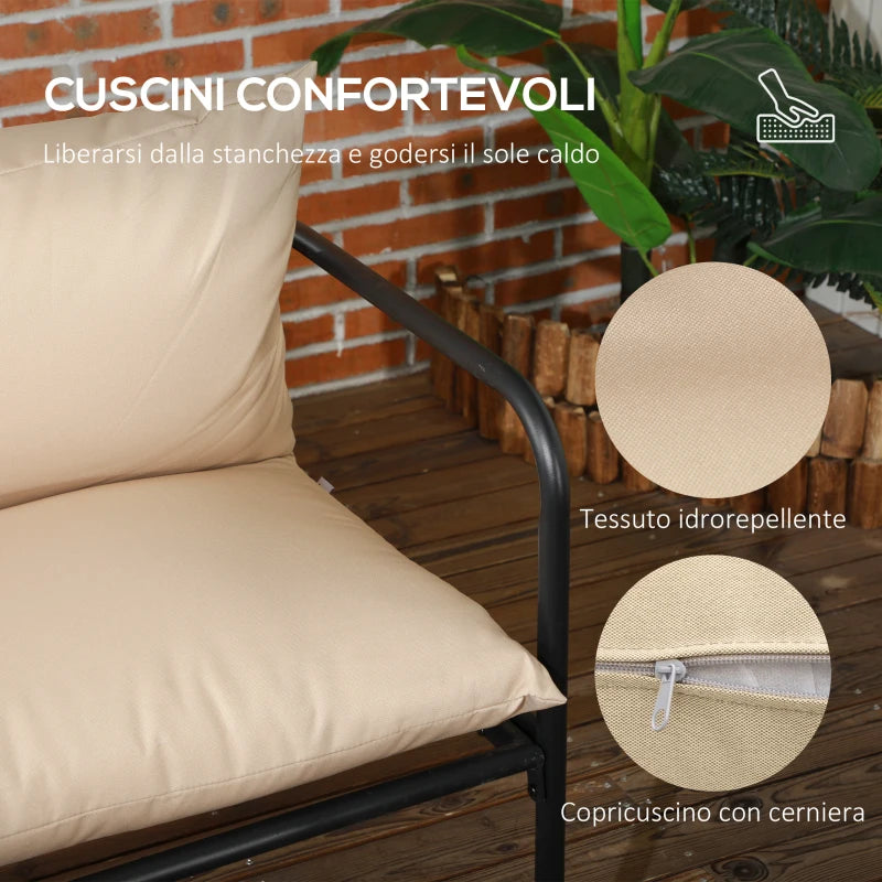 Set da Giardino 4 Pezzi con 2 Poltrone 58x58x66 cm, Divano 116x58x66 cm e Tavolino 80x42x38 cm, Khaki 84G-275V00KK