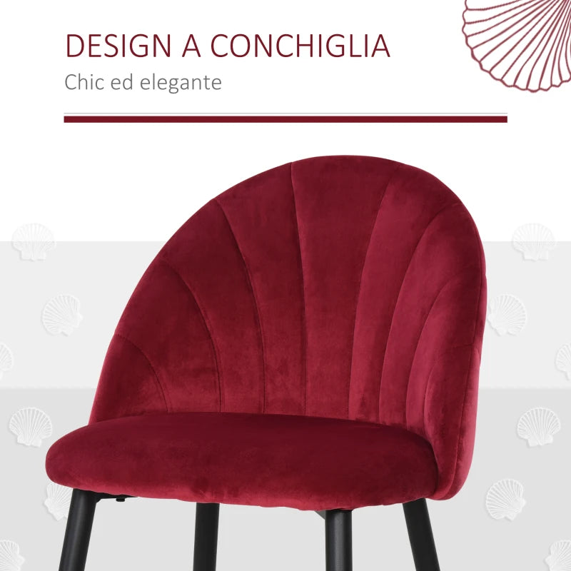 Set 2 Sedie Sala da Pranzo e Soggiorno Imbottite, Design Nordico ed Ergonomico in Metallo e Velluto, 52x54x79 cm, Rosso Scuro ER7835-253WRER7