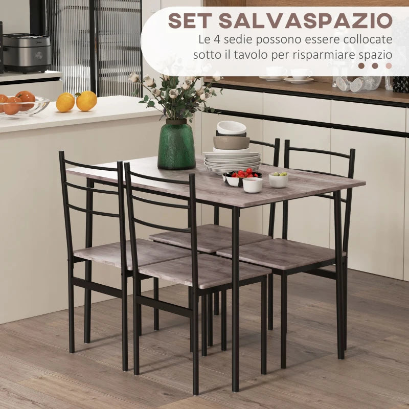 Set Tavolo e Sedie 5 Pezzi Salvaspazio con Tavolo da Cucina Rettangolare e 4 Sedie Moderne, in MDF e Acciaio WD483A-051V80LRWD4