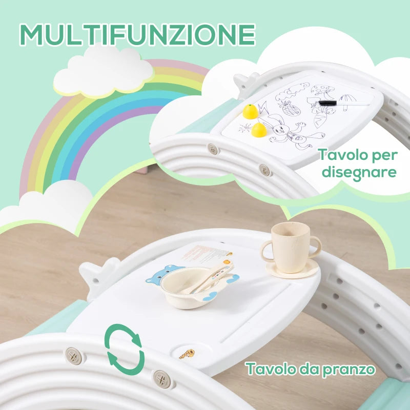 Set 2 in 1 Altalena per Bambini e Tavolo e Sedie per Bambini con 2 Seggiolini, in HDPE, 100x54x42 cm SD5331-027V00GYSD5