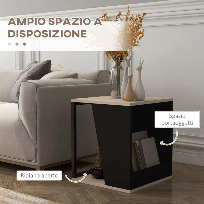 Set da 2 Tavolini da Caffè con Vano Porta Oggetti in Truciolato e Acciaio, 40x40x45cm, Nero e Quercia MN6839-775V80BKMN6