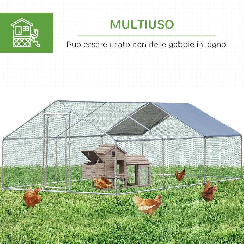 Recinto per Galline da Esterno in Acciaio con Telo di Copertura in PE Anti-UV, 570x280cm GT8D51-341V00SRGT8