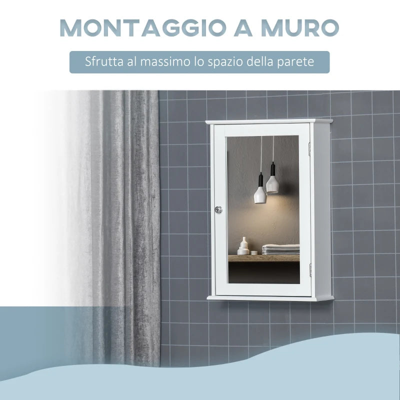 Mobiletto Bagno Pensile con Specchio e Anta a Chiusura Magnetica, 41x14x60cm - Bianco PL8834-399PL8