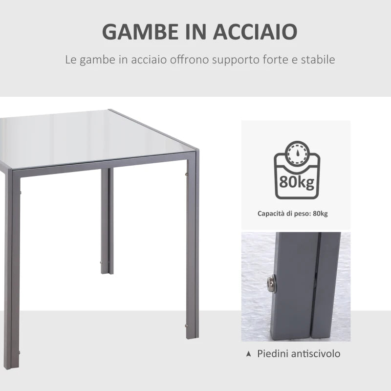 Tavolo Moderno Quadrato per Cucina e Soggiorno, Struttura in Metallo e Piano in Vetro Temperato, 75x75x75cm, Grigio MJ6835-480MJ6