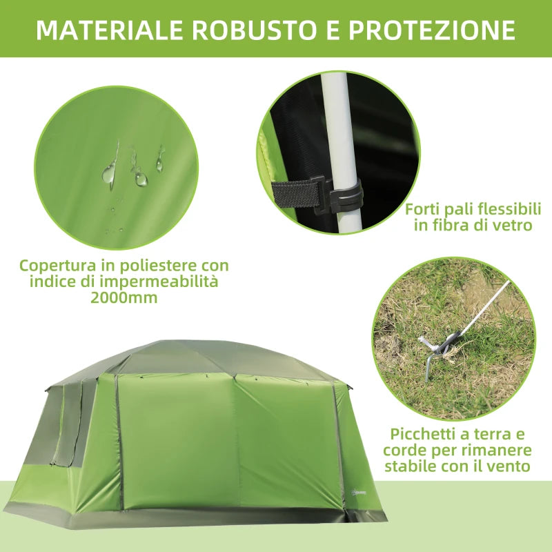 Tenda da Campeggio con Veranda, Tenda Famigliare per 8 Persone, in Poliestere, 405x305x225cm WR3A20-052WR3