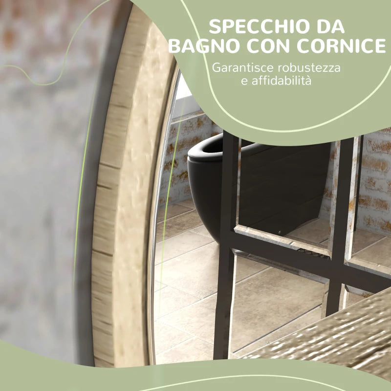 Specchio Bagno Rotondo in Truciolato e Vetro con Ripiano Portaoggetti e 2 Ganci Posteriori, Ø45x10 cm UJ6834-604V00NDUJ6