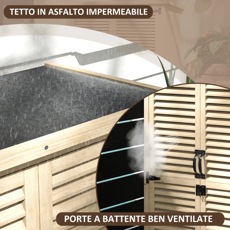 Armadio da Esterno Portaoggetti a 2 Ripiani con Picchetti, in Legno di Abete, 75x50x111/118 cm ZX484H-079V00NDZX4