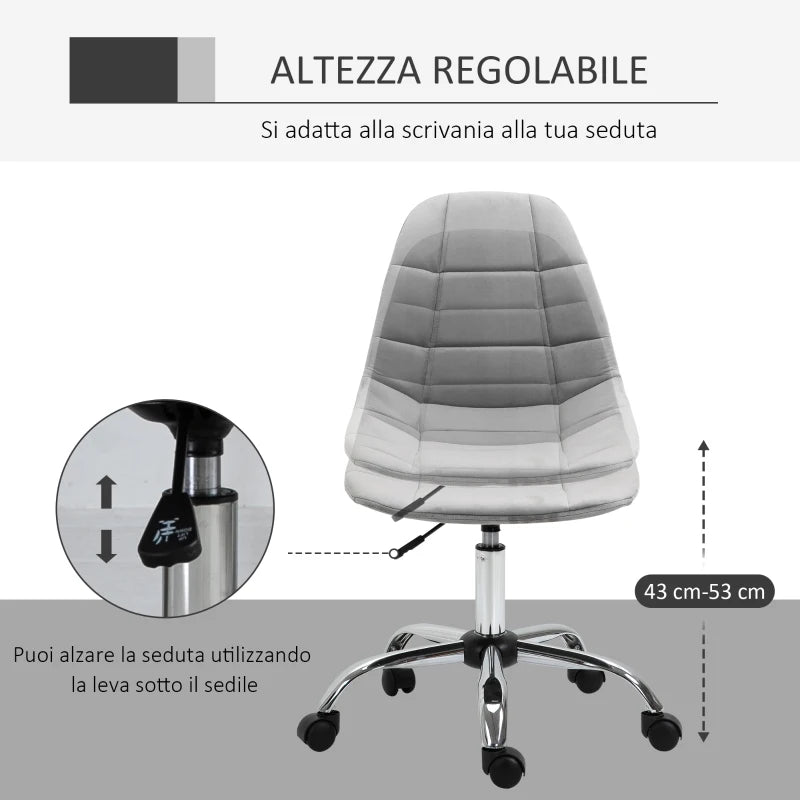 Sedia Girevole , Design Ergonomico e Regolabile Senza Braccioli, Grigio, 59x59x81-91cmED3921-366GYED3