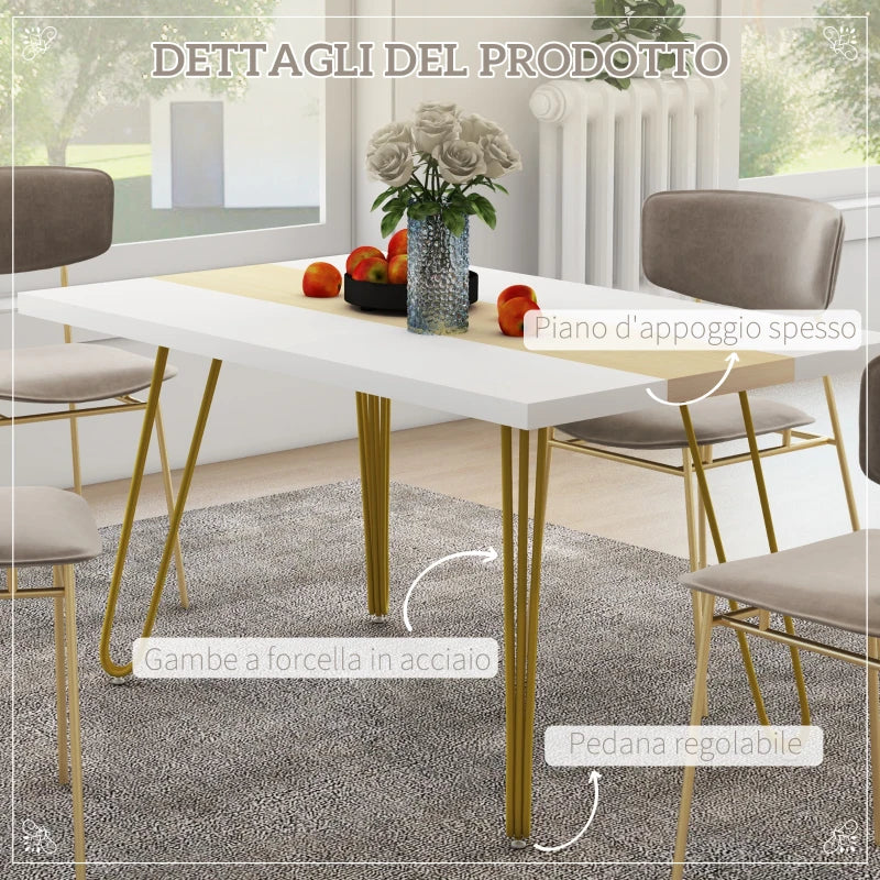 Tavolo da Cucina e Soggiorno per 6 Persone Max con Gambe a Forcina, in MDF e Acciaio, 140x89x75.5 cm RT883A-107V00WTRT8