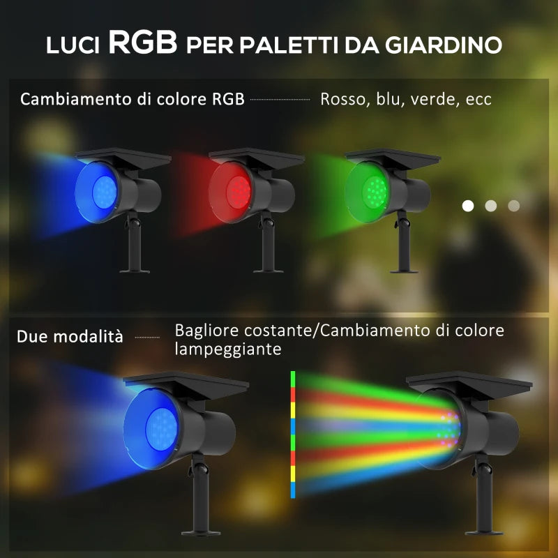 Set 2 Luci da Giardino Solari RGB con 2 Modalità di Illuminazione, in PP e PC, 10.6x15x38 cm, Nero XF1844-835V00BKXF1