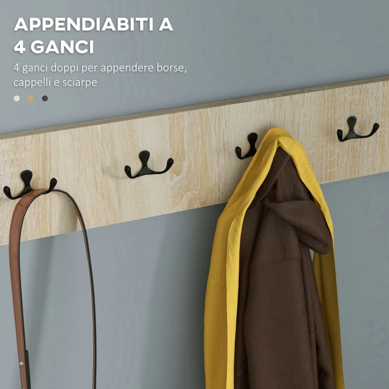 Set da Ingresso con Attaccapanni a Muro 4 Ganci, Scarpiera per 9 Scarpe, Armadietto e Specchio UJ4837-381V80NDUJ4