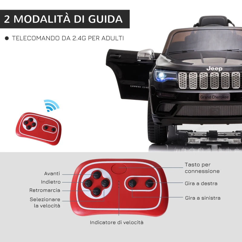 Macchina Elettrica Jeep per Bambini 12V, Guida Manuale e con Telecomando Velocità 0-3km/h, 114x76x58cm, Nero KH4370-190KH4