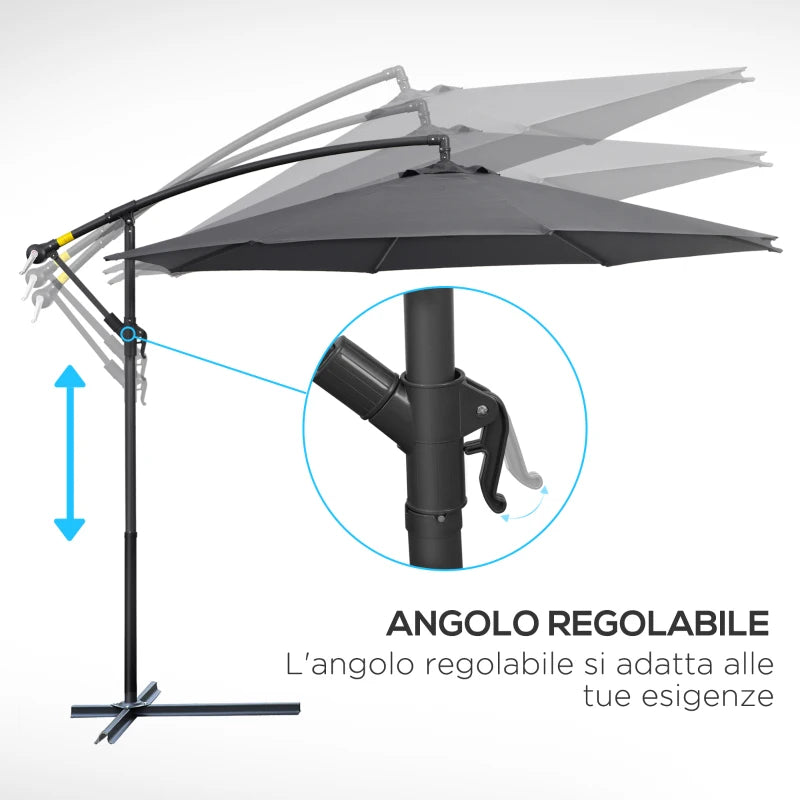 Ombrellone da Giardino 3x2.5 m a Braccio e Inclinabile con Manovella, in Acciaio e Poliestere Grigio 84D-082