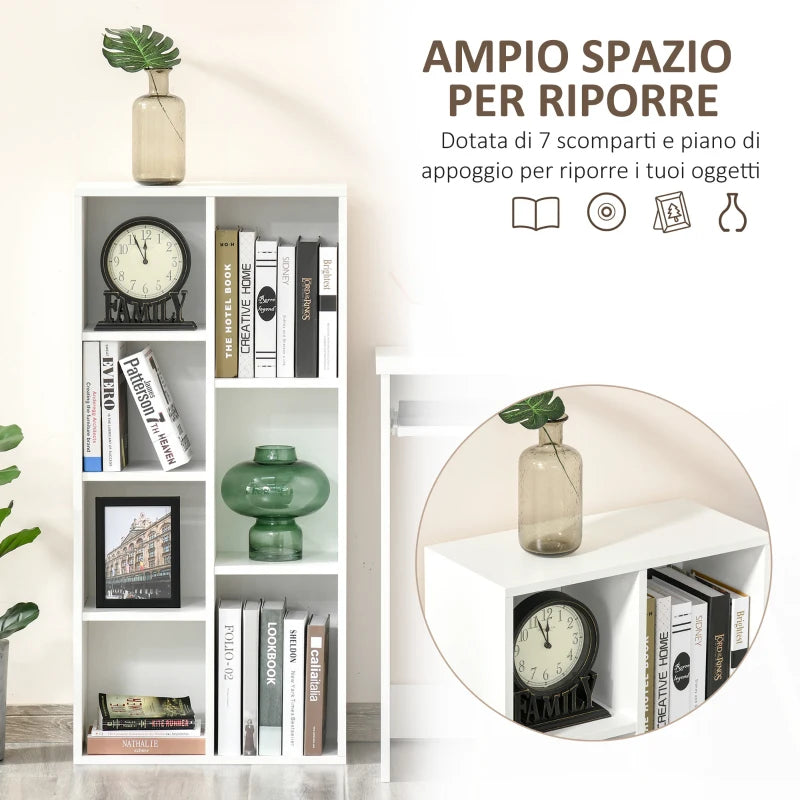 Libreria Moderna a Cubi con 7 Ripiani, in Legno Truciolato, 50x24x106 cm, Bianca VF6836-367WTVF6