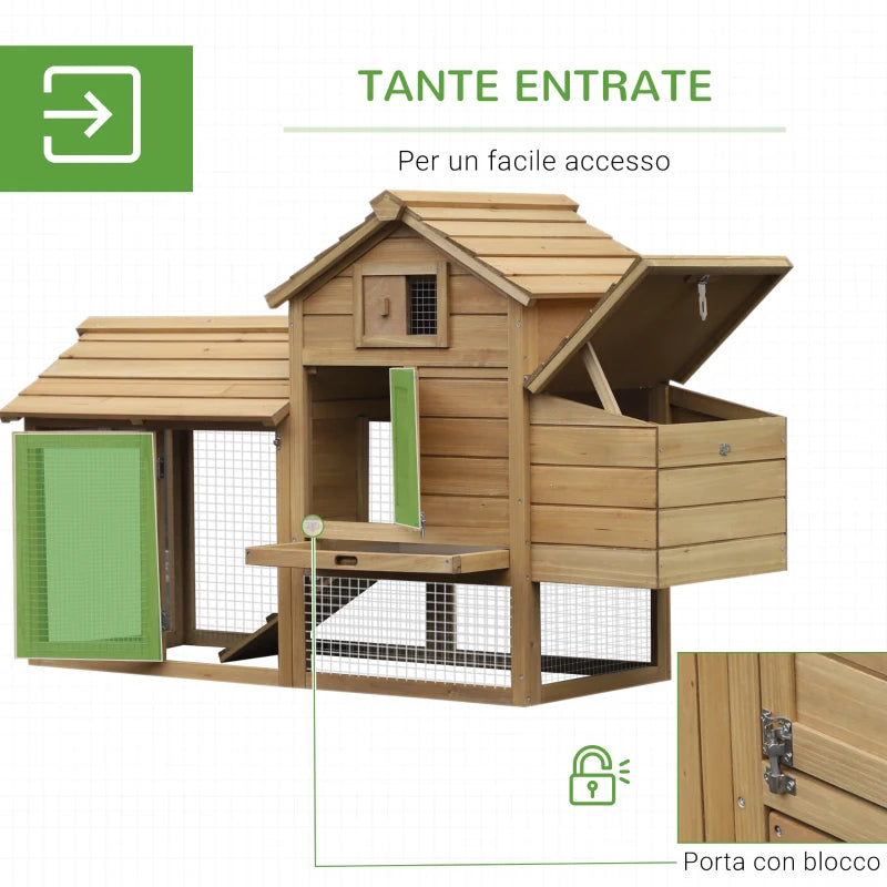 Pollaio Prefabbricato in Legno per 2 Galline con Recinzione e Nido per Cova, 150.5x54x87cm BG7D51-108BG7