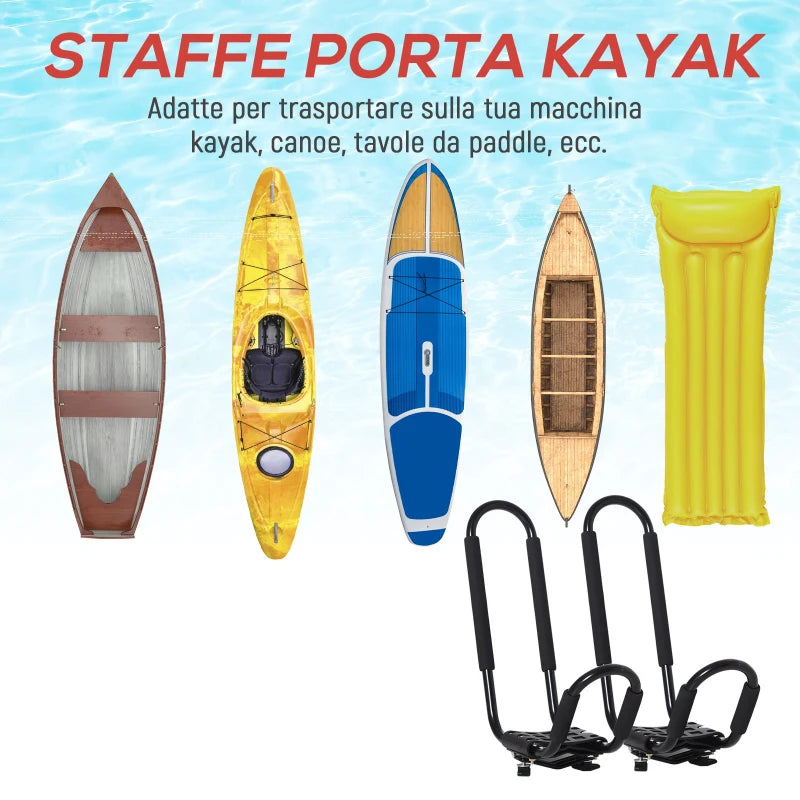 Set 2 Staffe Porta Kayak con Attacco Universale per Portapacchi Adatte per Canoe e Paddleboard, Nero, 46x16.5x47cm YH7A32-012YH7