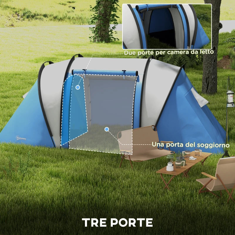 Tenda da Campeggio 2 Posti Impermeabile con 2 Stanze Borsa di Trasporto, 220x450x180 cm, Blu EH7A20-387V00BUEH7