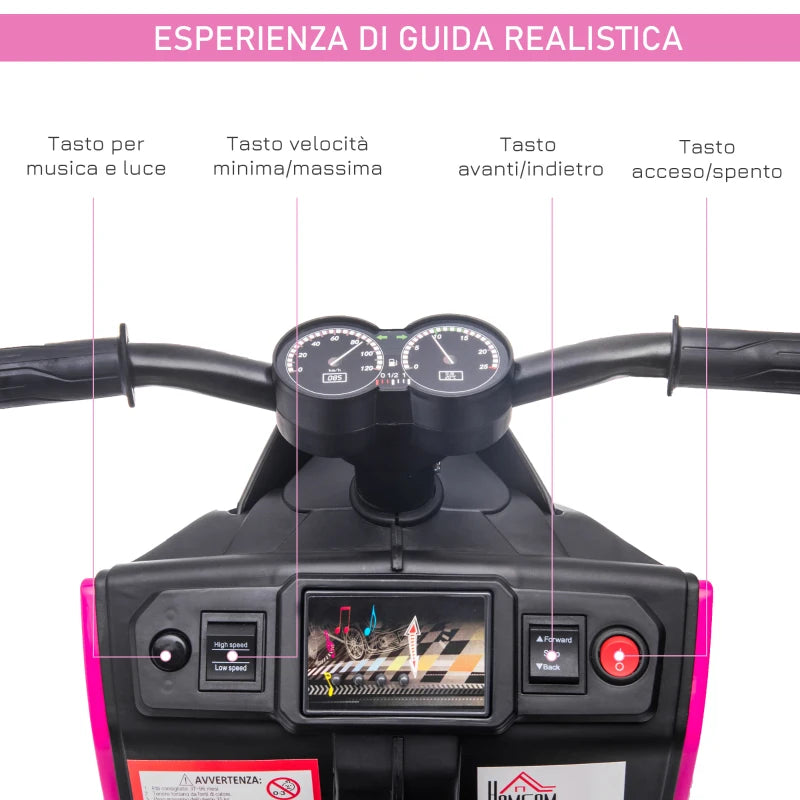 Moto Elettrica per Bambini 6V con Musica e Fari LED, Velocità 1.5-2.5km/h, Età 2-4 Anni, 80x39.5x51cm, Rosa BG4370-168V90PKBG4