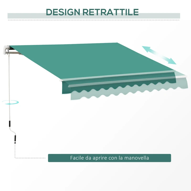 Tenda da Sole per Esterno Avvolgibile a Manovella in Metallo e Alluminio, 4x2.5m, Verde Scuro ED4840-151GNED4