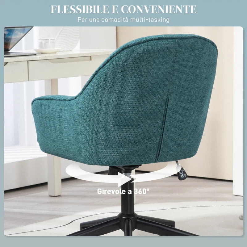 Sedia da Ufficio Girevole ad Altezza Regolabile, in Tessuto Effetto Lino e Acciaio, 63x66x86-96 cm, Verde Scuro FG8921-714V00DGFG8