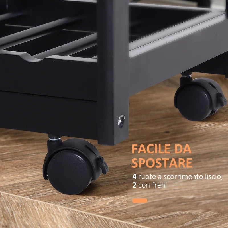 Carrello da Cucina Multiuso in Legno di Pino 74 x 37 x 75cm Nero LK3801-079BKLK3