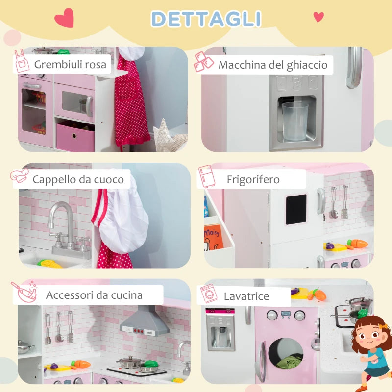 Cucina Giocattolo per Bambini 3-6 Anni con Luci e Utensili da Cucina Realistici, in MDF e PP, 84x93.5x85 cm GH8350-142V01WTGH8