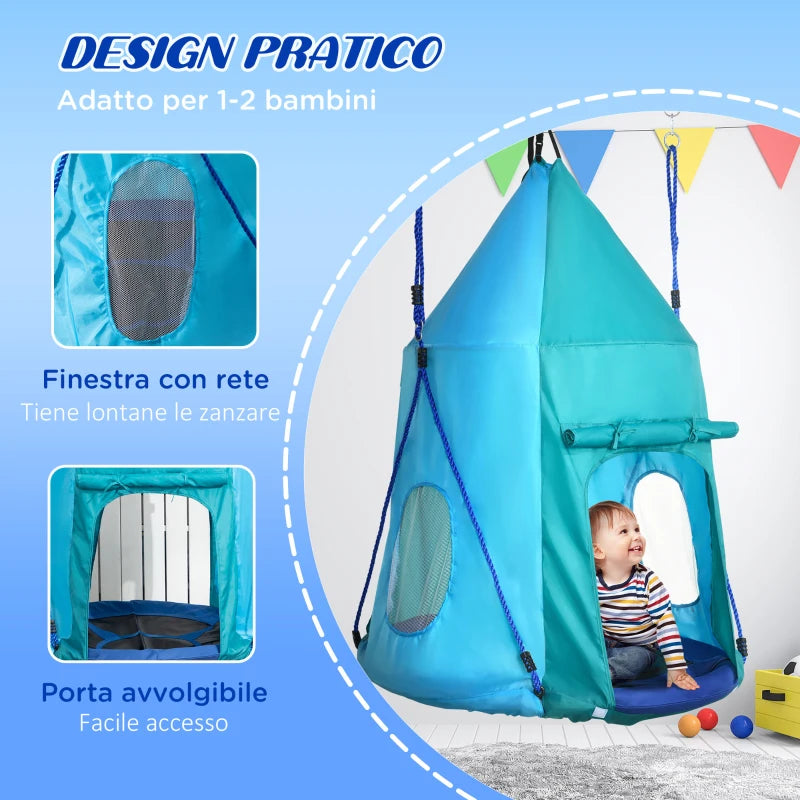 Altalena da Giardino con Tenda per Bambini da 3-8 Anni, Ø100cm e Corde Regolabili, Blu RF8344-055V00BURF8