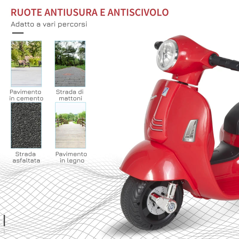 Moto Elettrica per Bambini con Licenza Ufficiale Vespa Batteria 6V, Fari e Clacson, per Bimbi da 18-36 mesi, Rosso, 66.5x38x52cm BG6370-138RDBG6