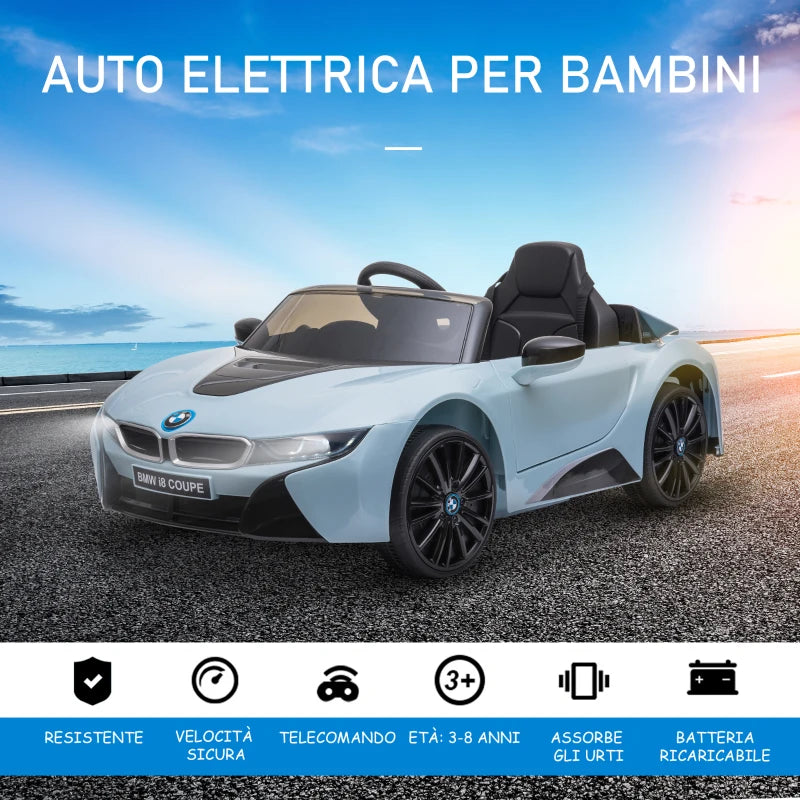 Macchinina Elettrica per Bambini BMW I8 Coupé 6V 3-8 anni con 2.4G Telecomando, Doppie Porte, Luci e Musica, Blu LW6370-118V90LW6