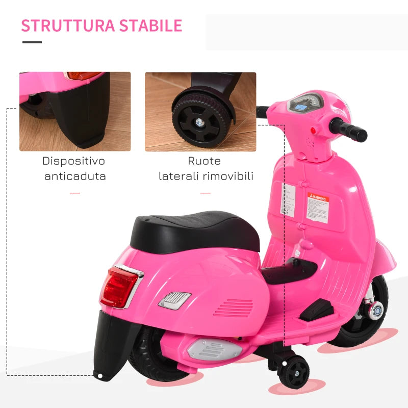 Moto Elettrica per Bambini con Licenza Ufficiale Vespa Batteria 6V, Fari e Clacson, per Bimbi da 18-36 mesi, Rosa, 66.5x38x52cm BV6370-138PKBV6