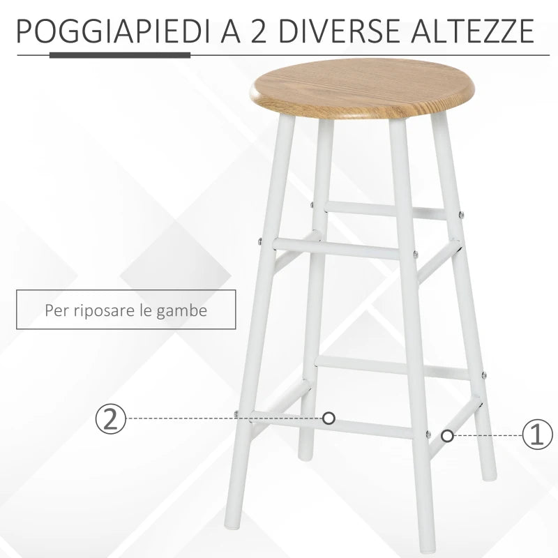 Set Bancone Bar e 2 Sgabelli Alti in Legno Stile Nordico con Mensola e Poggiapiedi, Bianco HY6835-297WTHY6