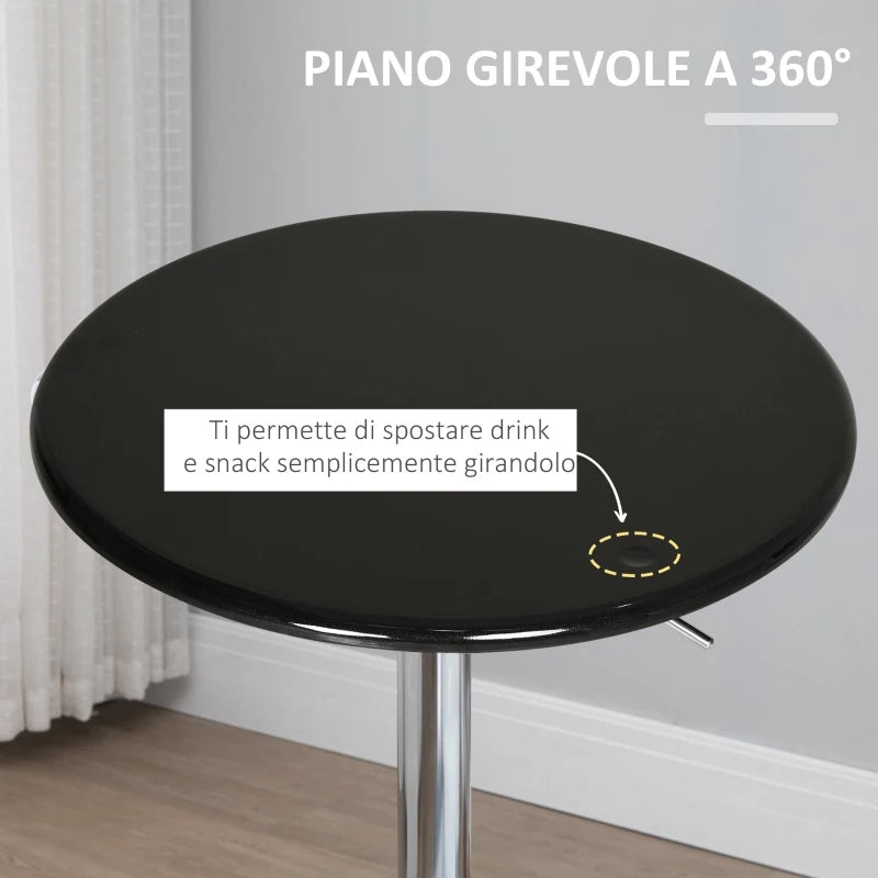 Tavolo Rotondo da Bar con Piano Girevole, Altezza Regolabile con Leva a Gas e Base in Acciaio, Φ61x76-97cm, Nero KL5835-505BKKL5