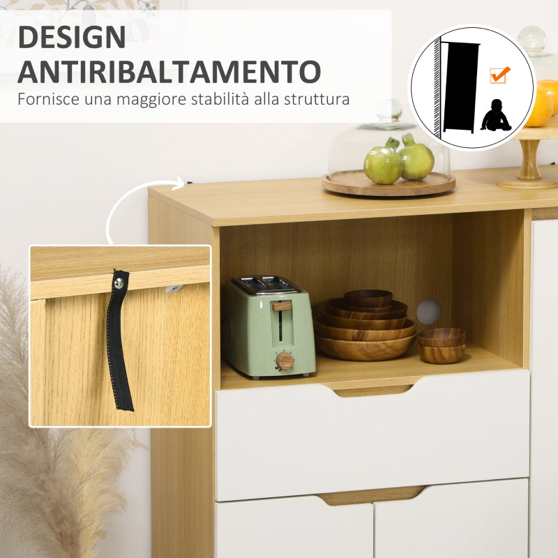 Mobiletto per Microonde con Ripiano Aperto, Armadietti e Cassetto, 90x40x98.5cm Bianco e Legno , credenza madia mobile F835-905V00WTA