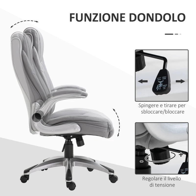 Sedia da Ufficio Ergonomica con Imbottitura, Altezza Regolabile e 5 Ruote, 70x71x113-121 cm, Grigio UL3920-063GYUL3