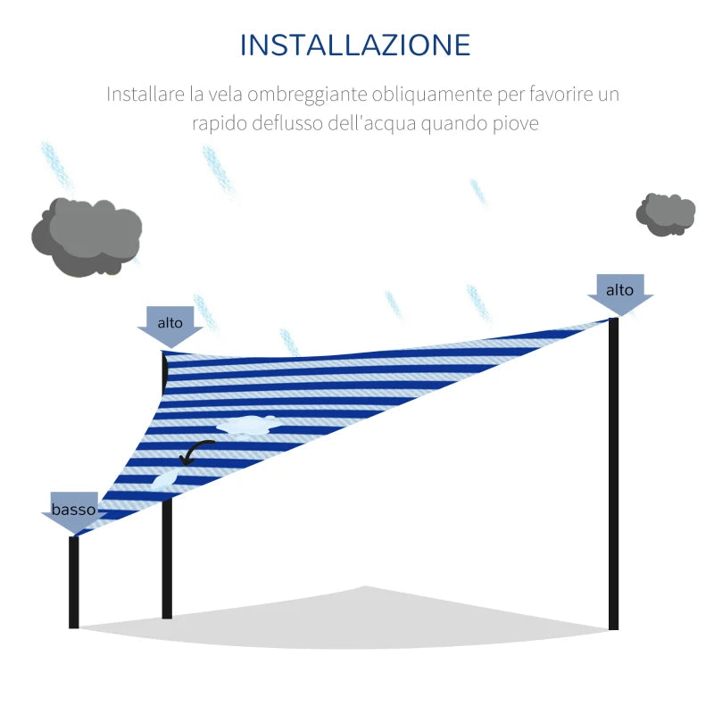 Tenda da Sole Vela Ombreggiante Triangolare 5x5x5m Anti-UV e Traspirante in HDPE, Bianca e Blu KJ5840-231BUHJ5