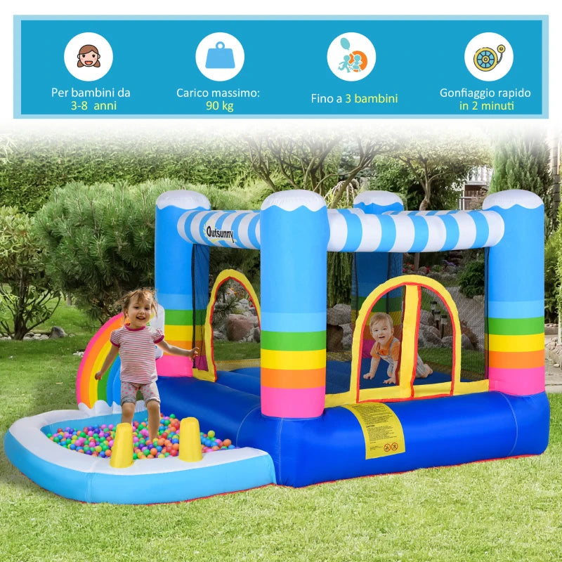 Castello Gonfiabile per Bambini con Trampolino e Piscina Pompa Inclusa IU6342-019V90IU6