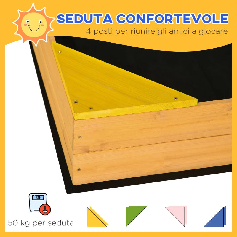 Sabbiera per Bambini da 4 Posti in Legno di Abete con Design senza Fondo, 109x109x19.8 cm QW4343-058V00NDQW4